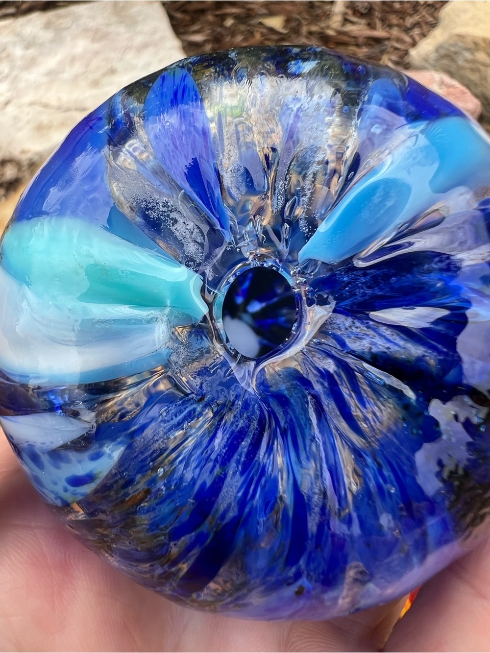 Handblown Blue Glass Pumpkin Halloween Thanksgiving Autumn - Picture 9 of 12